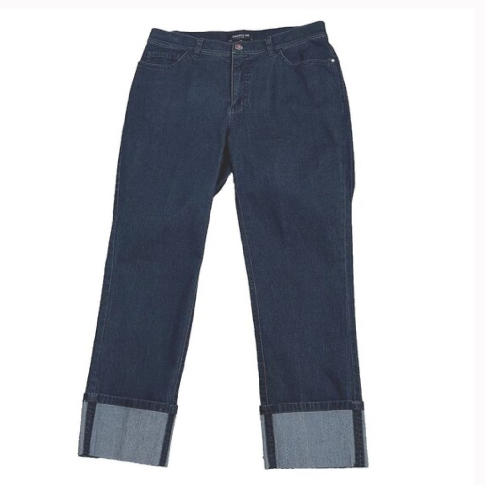 Lafayette 148 Women's Cropped Stretch Capri Denim Jean Wide Cuff Sz 8